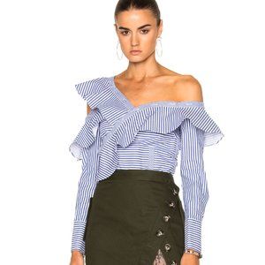 Self-Portrait off-the-shoulder ruffled striped blouse Size 2